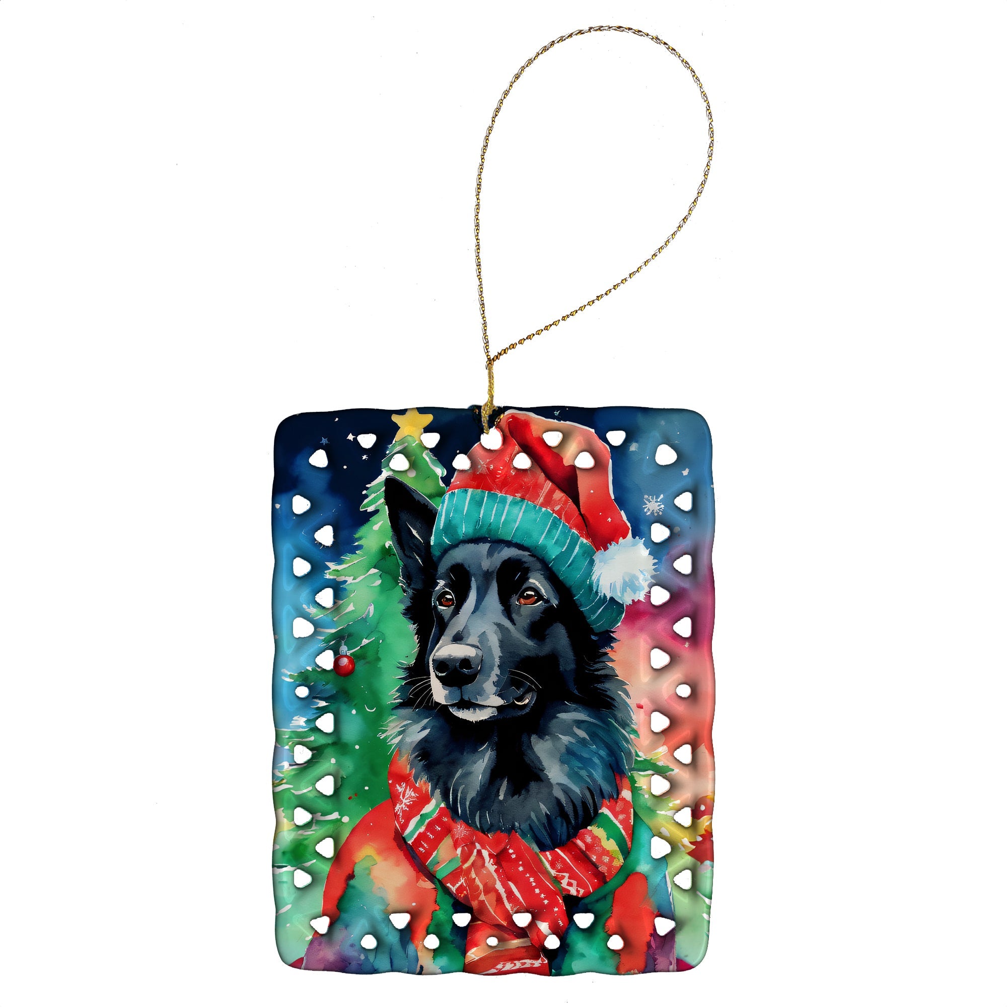 Belgian Sheepdog Christmas Porcelain Ornament Christmas Tree Hanging Decorations for Home Christmas Holiday, Rectangle, Gift, Multicolor