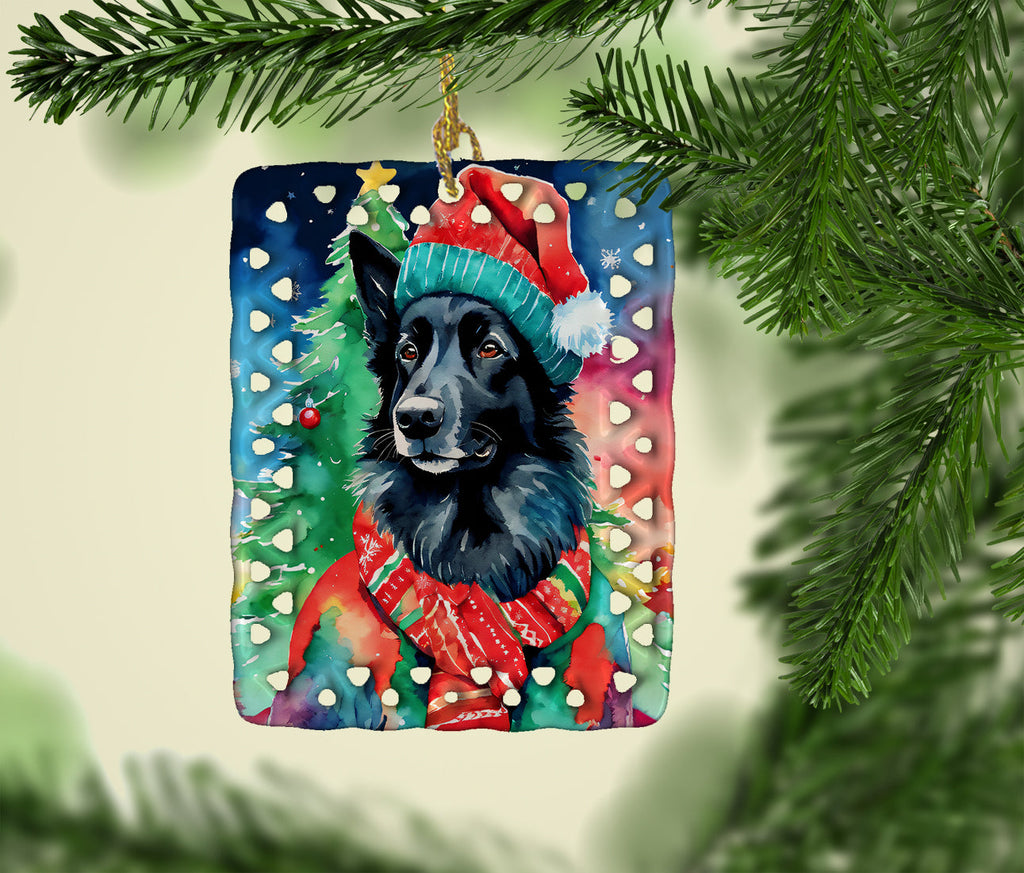 Belgian Sheepdog Christmas Porcelain Ornament Christmas Tree Hanging Decorations for Home Christmas Holiday, Rectangle, Gift, Multicolor