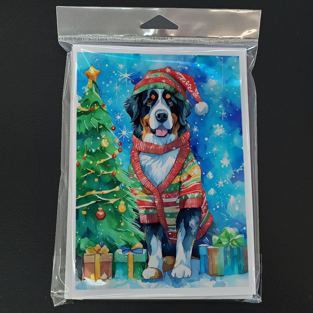 Bernese Mountain Dog Christmas Greeting Cards Pack of 8 Blank Cards with Envelopes Whimsical A7 Size 5x7