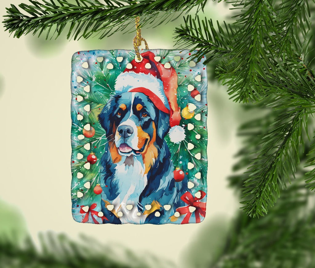 Bernese Mountain Dog Christmas Porcelain Ornament Christmas Tree Hanging Decorations for Home Christmas Holiday, Rectangle, Gift, Multicolor