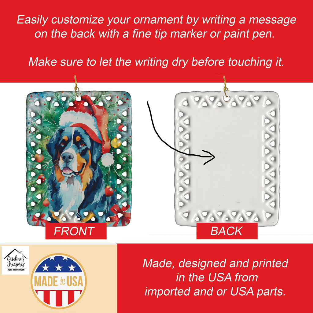 Bernese Mountain Dog Christmas Porcelain Ornament Christmas Tree Hanging Decorations for Home Christmas Holiday, Rectangle, Gift, Multicolor