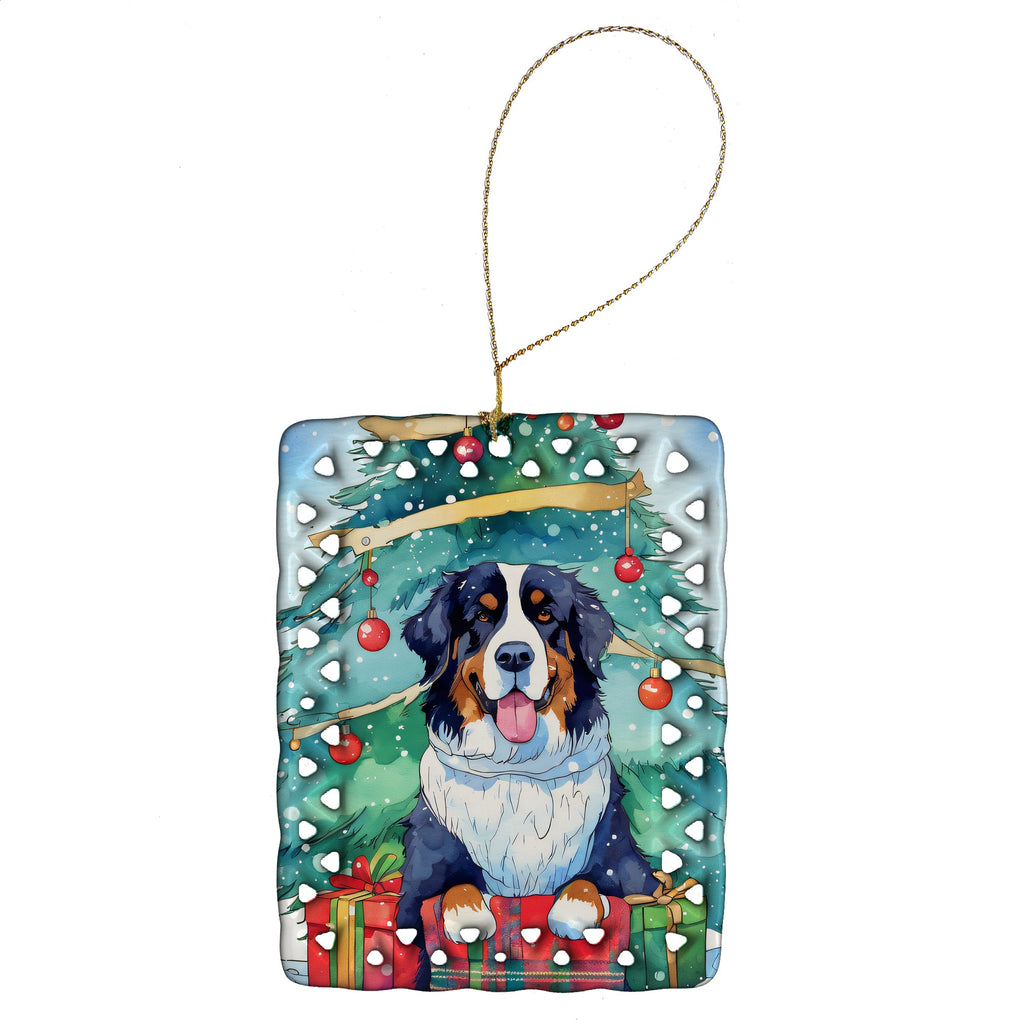 Bernese Mountain Dog Christmas Porcelain Ornament Christmas Tree Hanging Decorations for Home Christmas Holiday, Rectangle, Gift, Multicolor