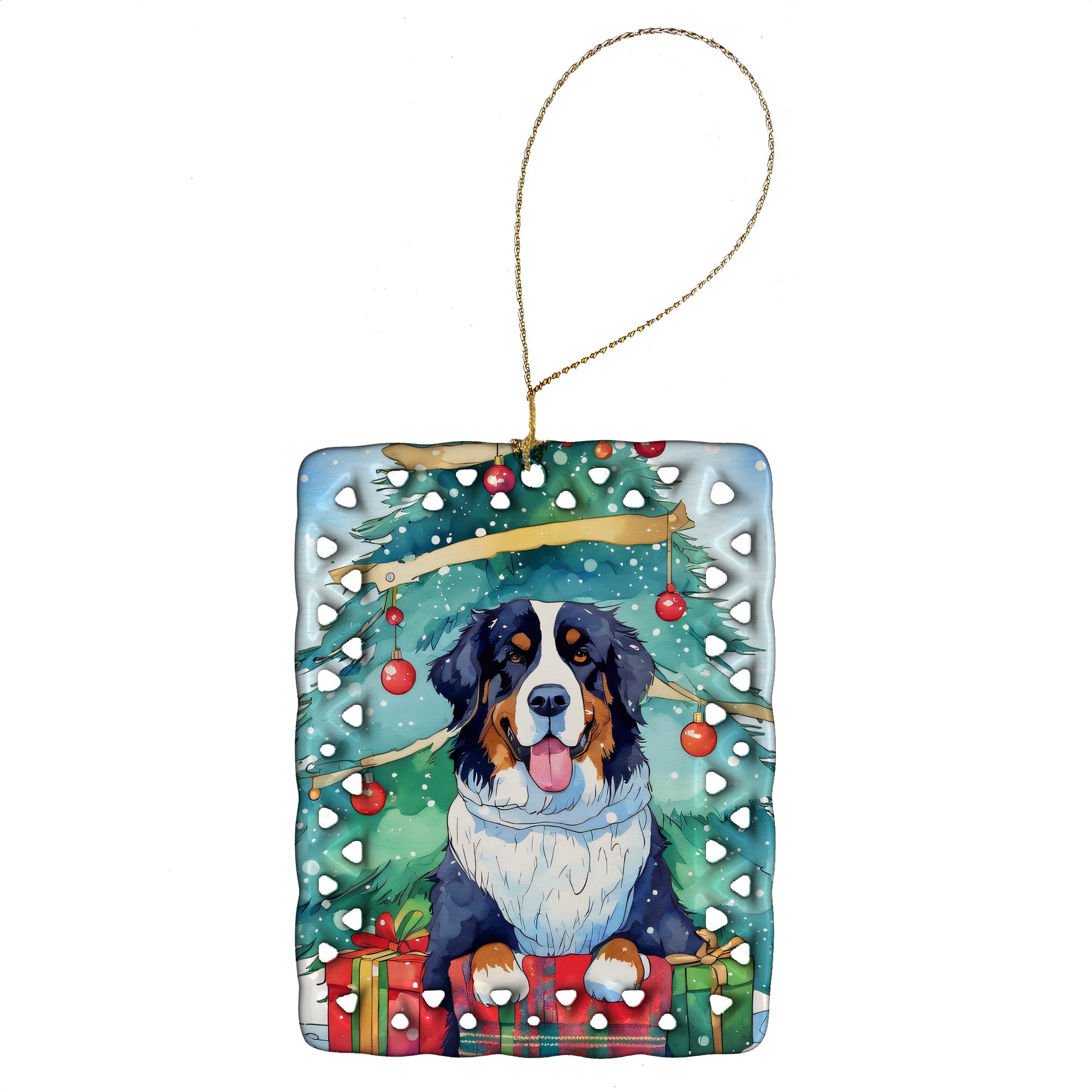 Bernese Mountain Dog Christmas Porcelain Ornament Christmas Tree Hanging Decorations for Home Christmas Holiday, Rectangle, Gift, Multicolor
