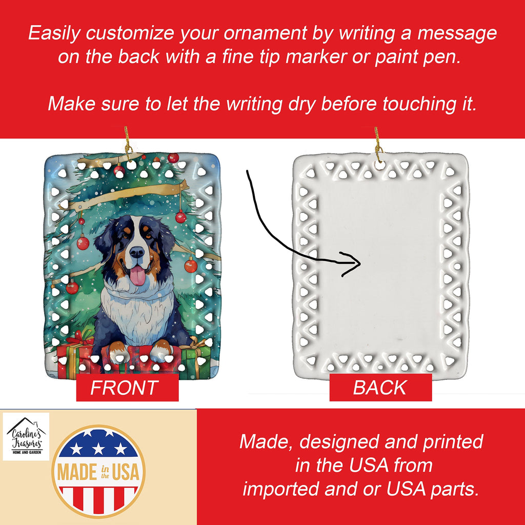 Bernese Mountain Dog Christmas Porcelain Ornament Christmas Tree Hanging Decorations for Home Christmas Holiday, Rectangle, Gift, Multicolor