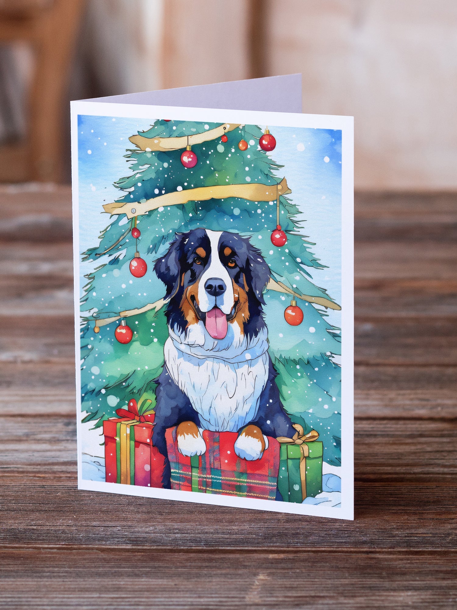 Bernese Mountain Dog Christmas Greeting Cards Pack of 8 Blank Cards with Envelopes Whimsical A7 Size 5x7