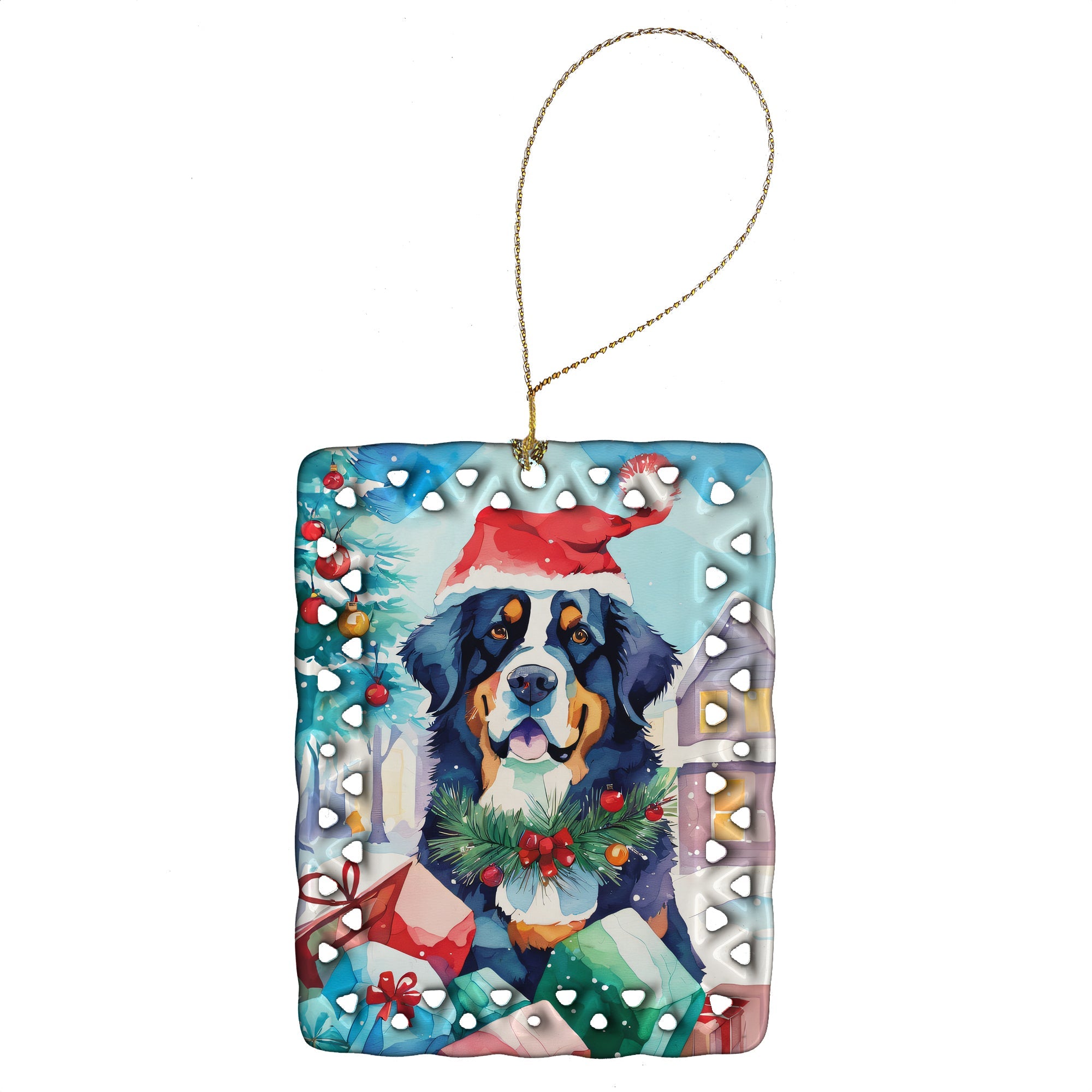 Bernese Mountain Dog Christmas Porcelain Ornament Christmas Tree Hanging Decorations for Home Christmas Holiday, Rectangle, Gift, Multicolor