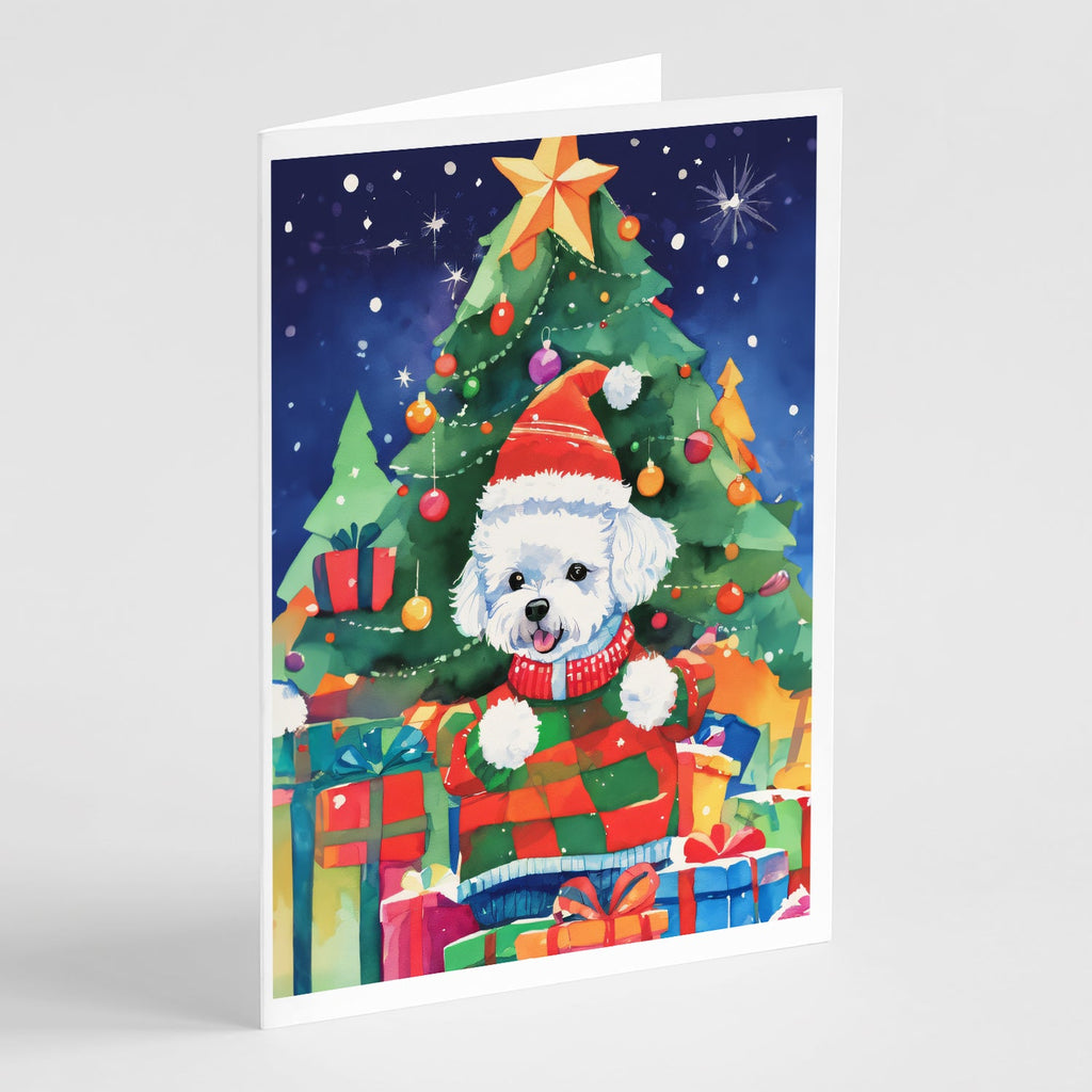 Bichon Frise Christmas Greeting Cards Pack of 8 Blank Cards with Envelopes Whimsical A7 Size 5x7