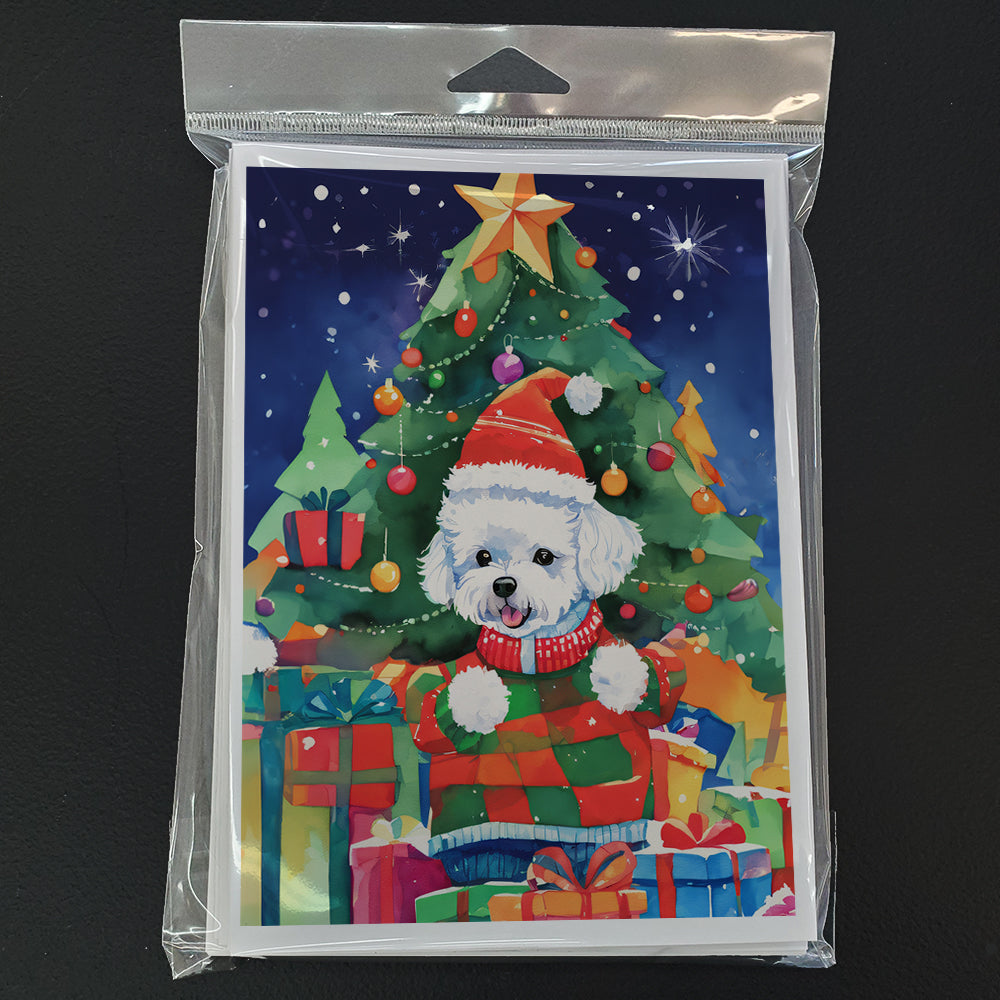 Bichon Frise Christmas Greeting Cards Pack of 8 Blank Cards with Envelopes Whimsical A7 Size 5x7
