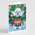 Bichon Frise Christmas Greeting Cards Pack of 8 Blank Cards with Envelopes Whimsical A7 Size 5x7