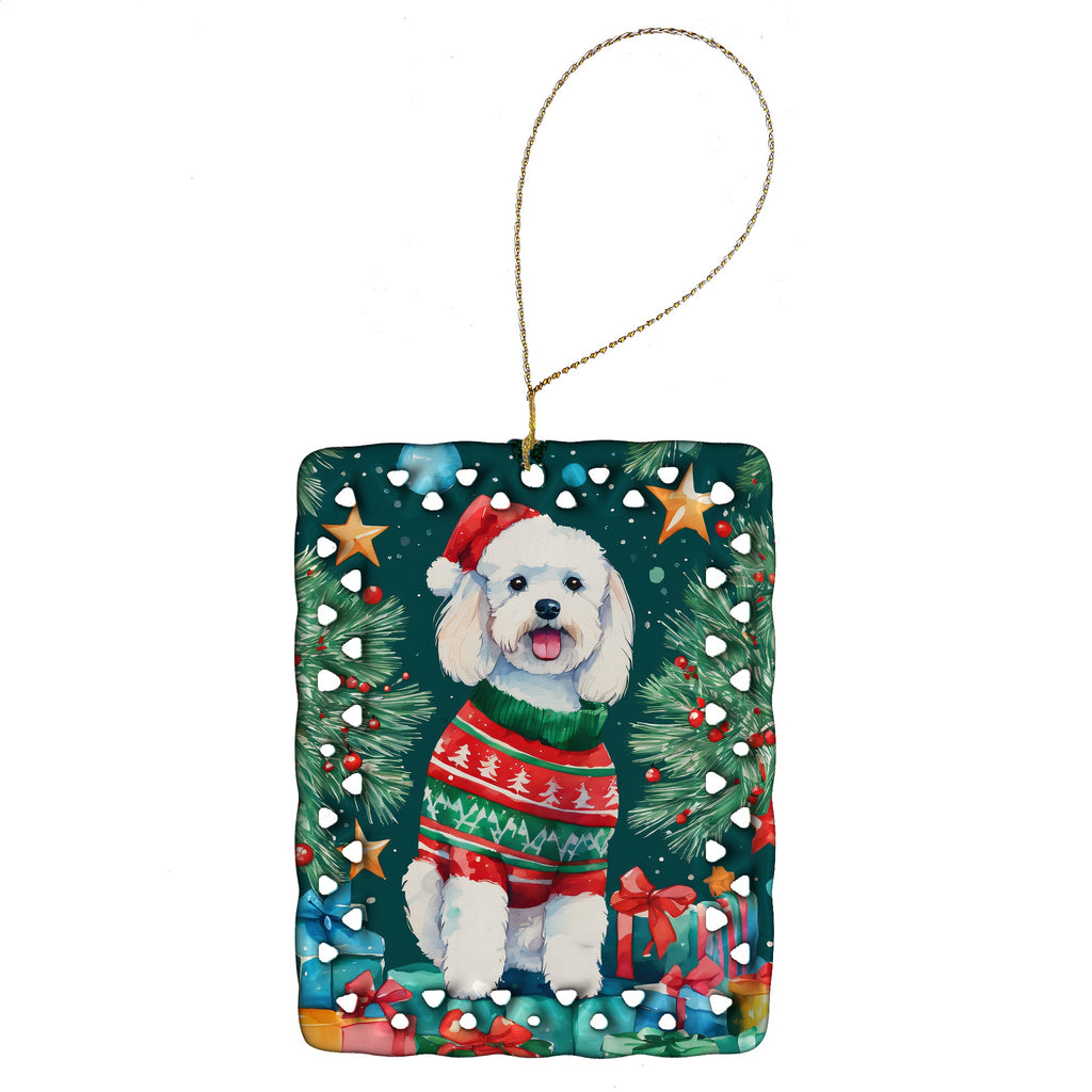 Bichon Frise Christmas Porcelain Ornament Christmas Tree Hanging Decorations for Home Christmas Holiday, Rectangle, Gift, Multicolor