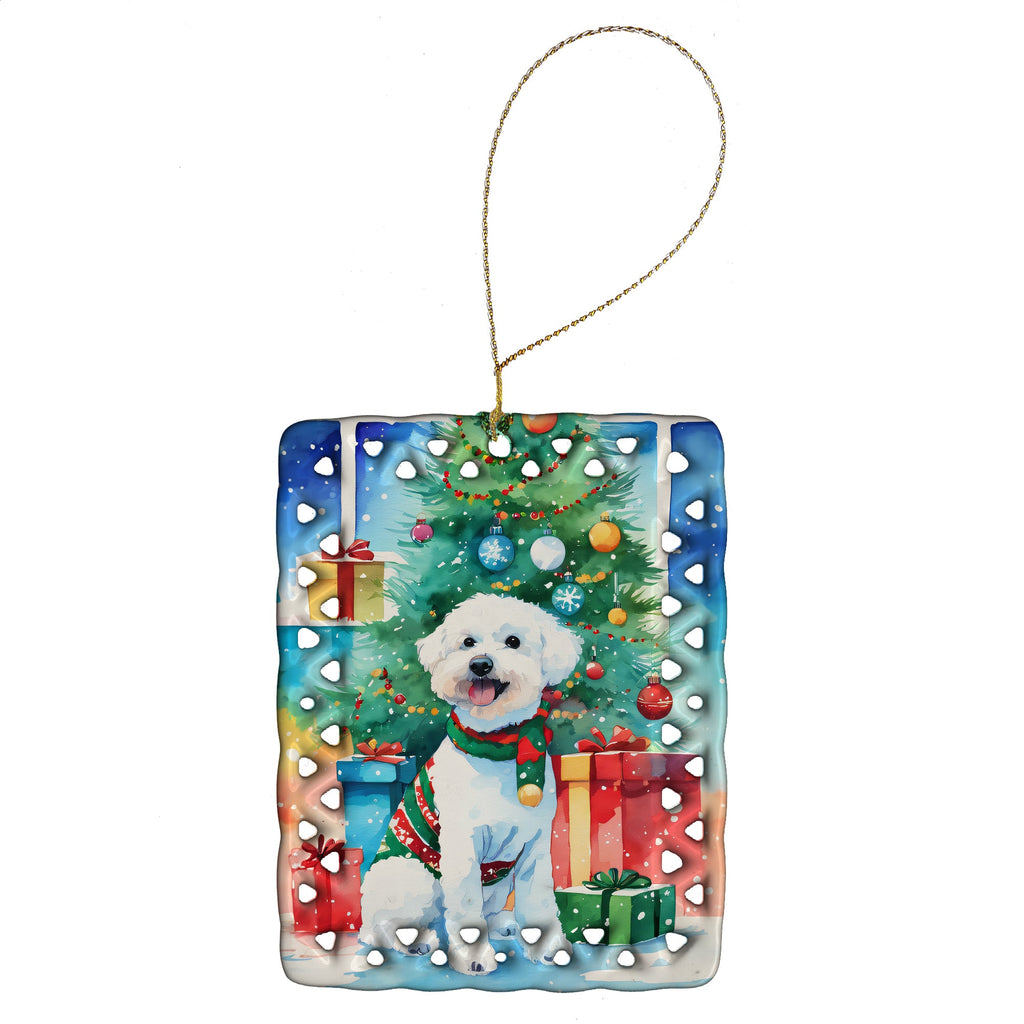 Bichon Frise Christmas Porcelain Ornament Christmas Tree Hanging Decorations for Home Christmas Holiday, Rectangle, Gift, Multicolor