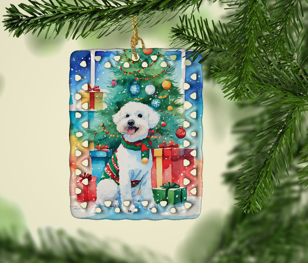 Bichon Frise Christmas Porcelain Ornament Christmas Tree Hanging Decorations for Home Christmas Holiday, Rectangle, Gift, Multicolor