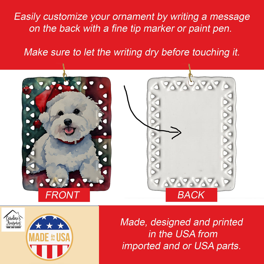 Bichon Frise Christmas Porcelain Ornament Christmas Tree Hanging Decorations for Home Christmas Holiday, Rectangle, Gift, Multicolor
