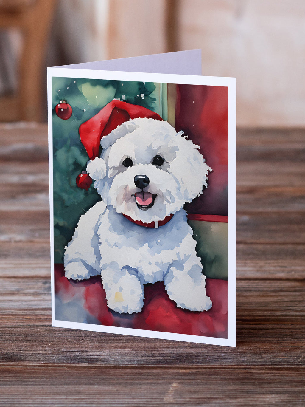 Bichon Frise Christmas Greeting Cards Pack of 8 Blank Cards with Envelopes Whimsical A7 Size 5x7