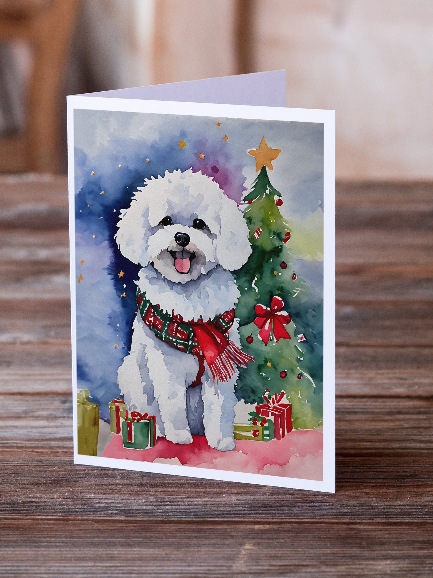 Bichon Frise Christmas Greeting Cards Pack of 8 Blank Cards with Envelopes Whimsical A7 Size 5x7