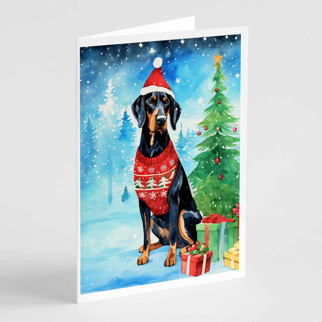 Black and Tan Coonhound Christmas Greeting Cards Pack of 8 Blank Cards with Envelopes Whimsical A7 Size 5x7