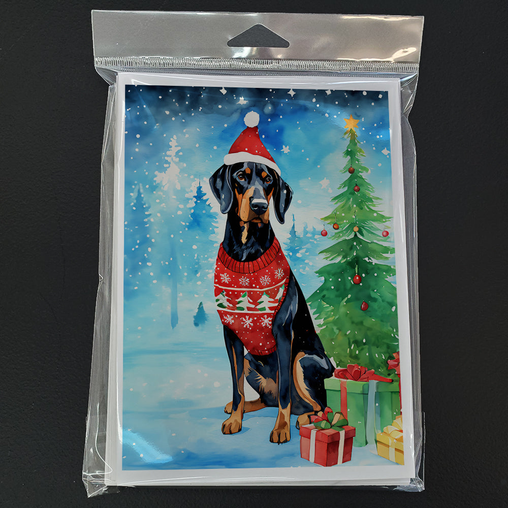 Black and Tan Coonhound Christmas Greeting Cards Pack of 8 Blank Cards with Envelopes Whimsical A7 Size 5x7