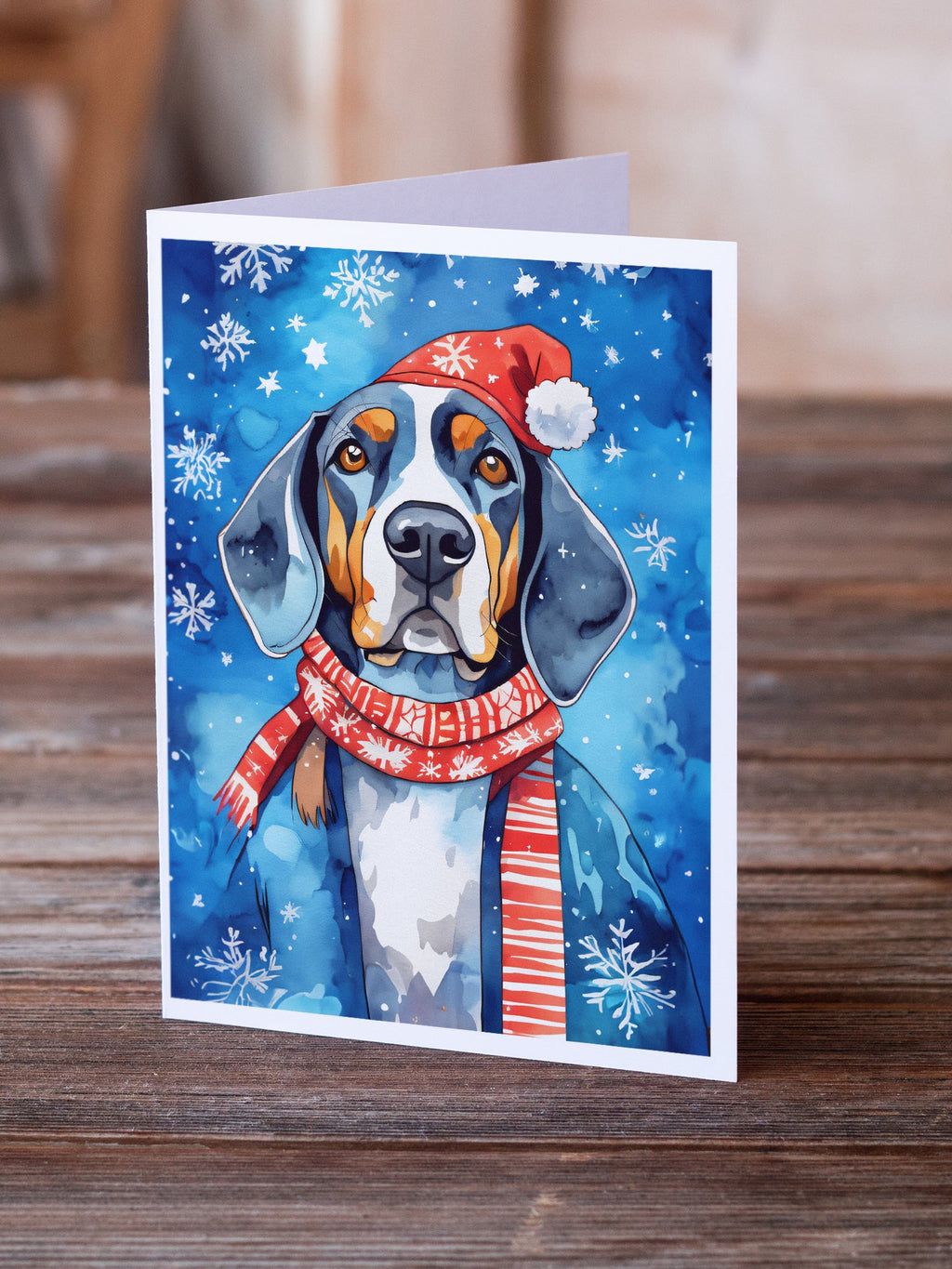 Black and Tan Coonhound Christmas Greeting Cards Pack of 8 Blank Cards with Envelopes Whimsical A7 Size 5x7