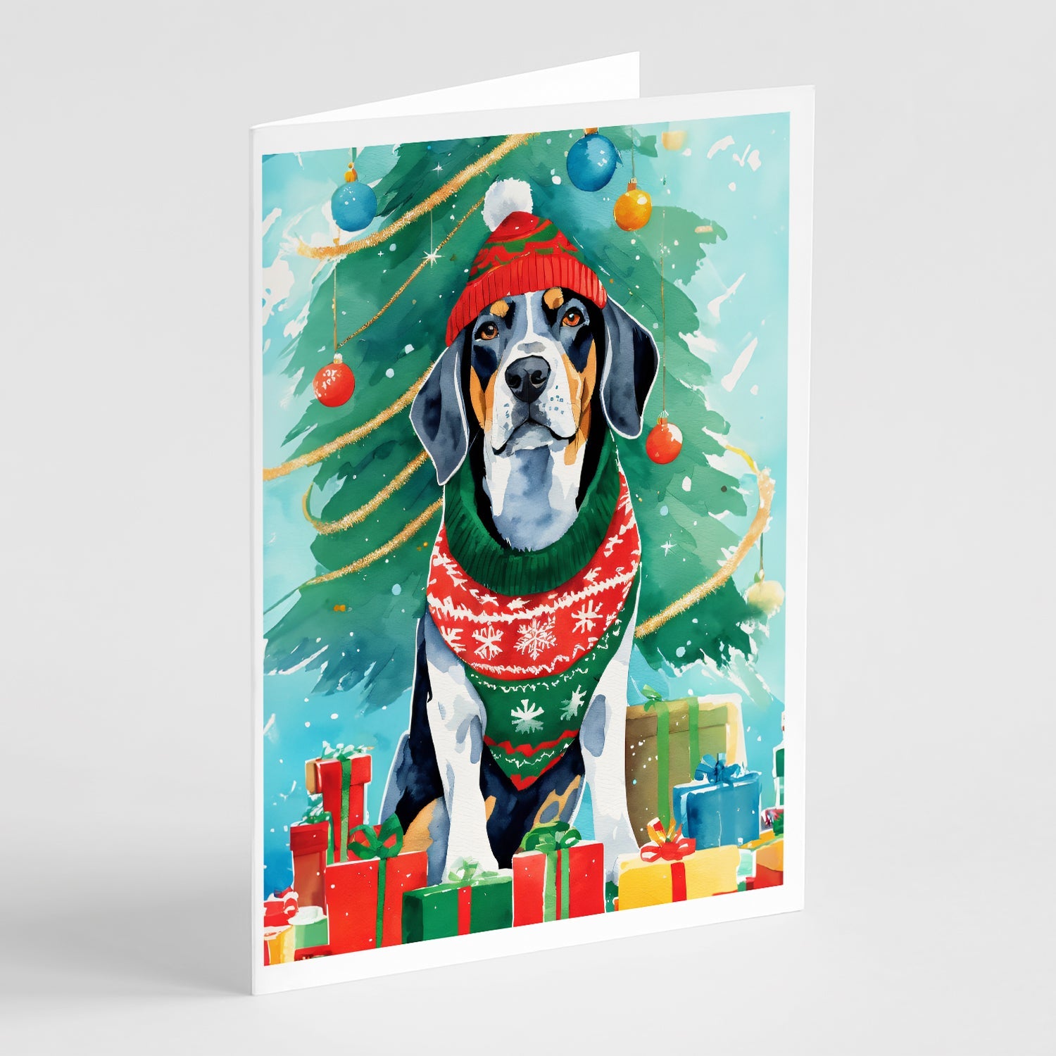 Bluetick Coonhound Christmas Greeting Cards Pack of 8 Blank Cards with Envelopes Whimsical A7 Size 5x7