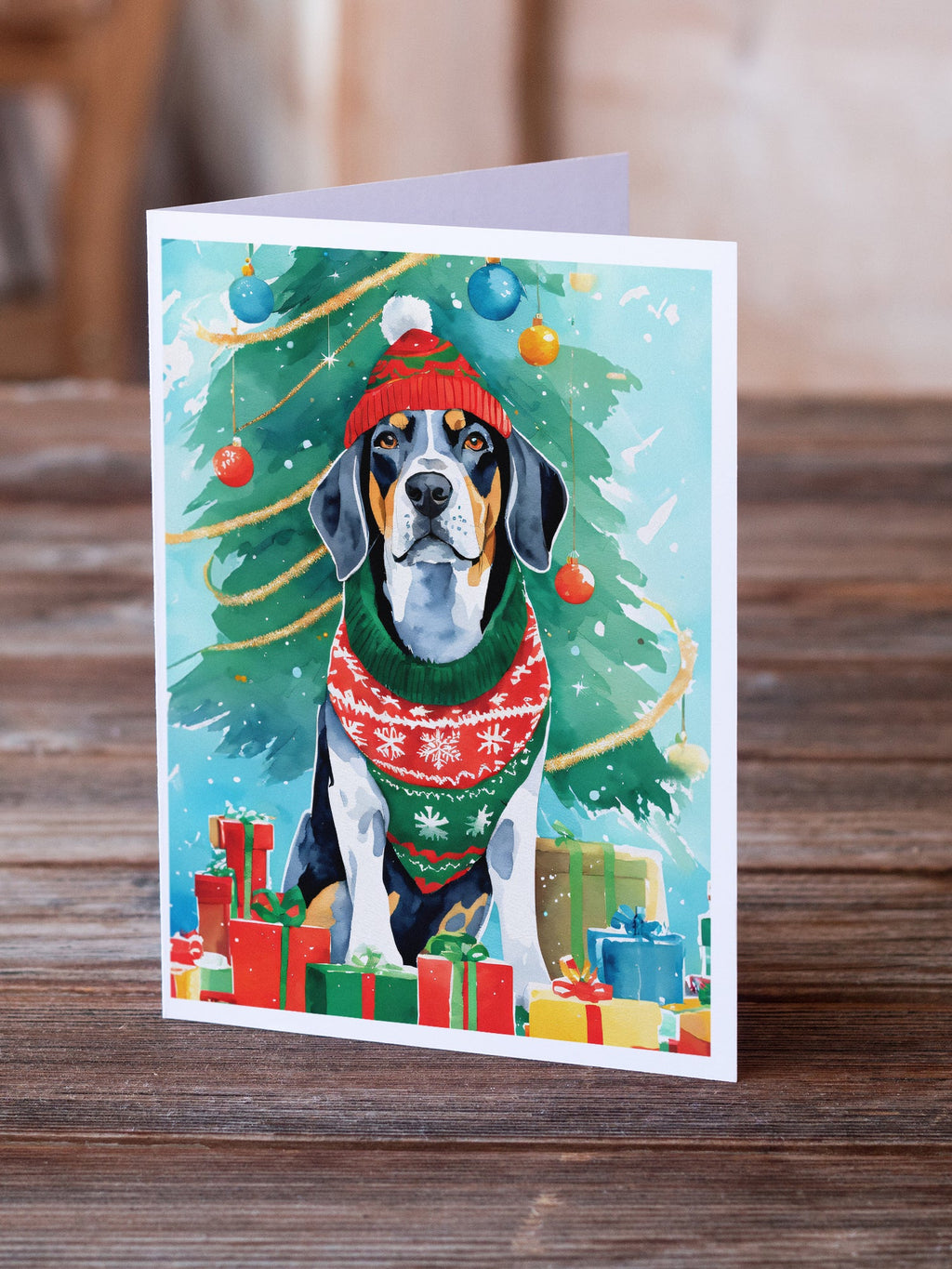 Bluetick Coonhound Christmas Greeting Cards Pack of 8 Blank Cards with Envelopes Whimsical A7 Size 5x7