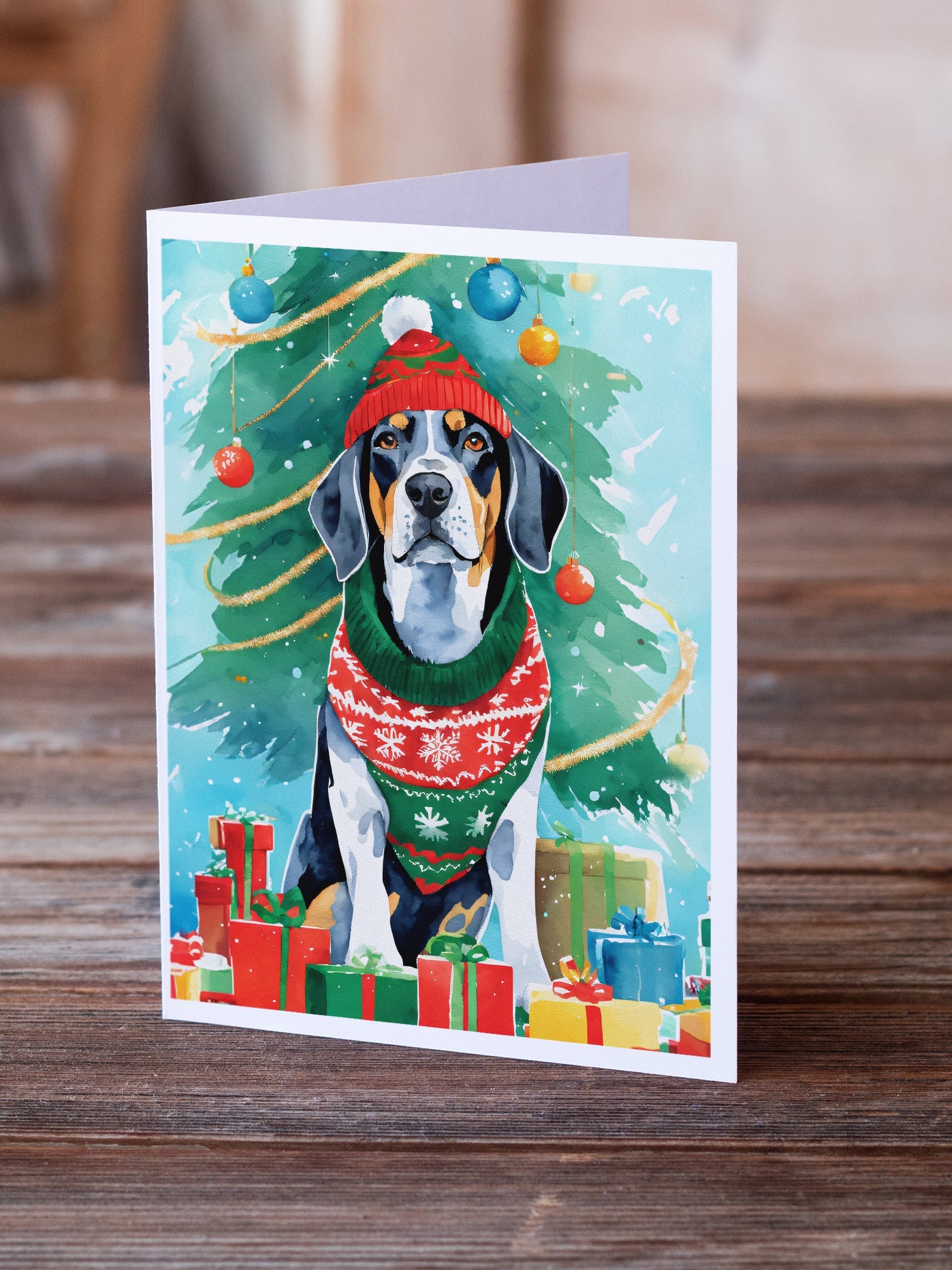 Bluetick Coonhound Christmas Greeting Cards Pack of 8 Blank Cards with Envelopes Whimsical A7 Size 5x7