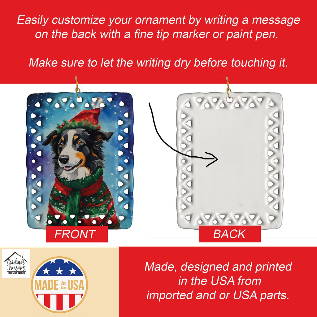 Border Collie Christmas Porcelain Ornament Christmas Tree Hanging Decorations for Home Christmas Holiday, Rectangle, Gift, Multicolor