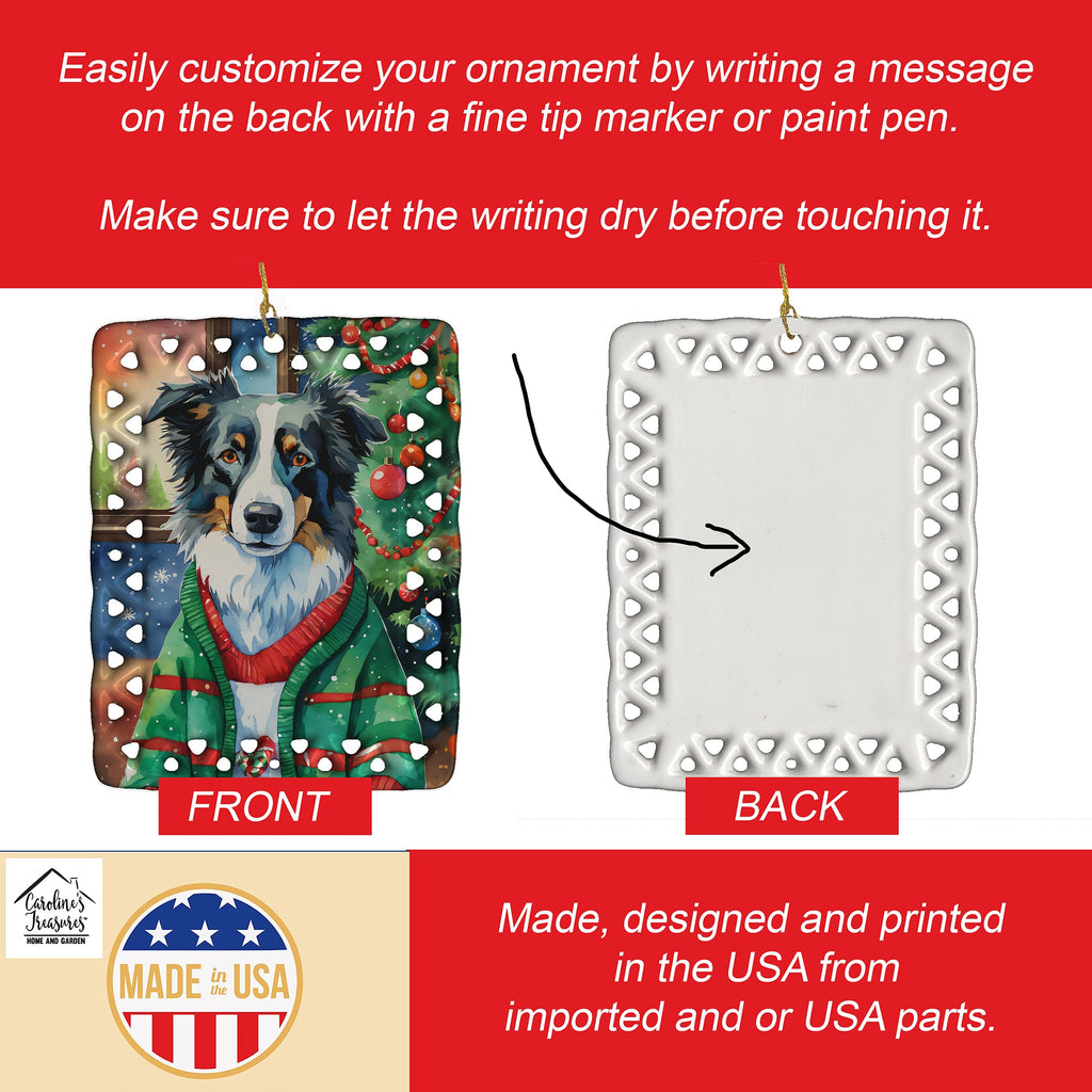 Border Collie Christmas Porcelain Ornament Christmas Tree Hanging Decorations for Home Christmas Holiday, Rectangle, Gift, Multicolor