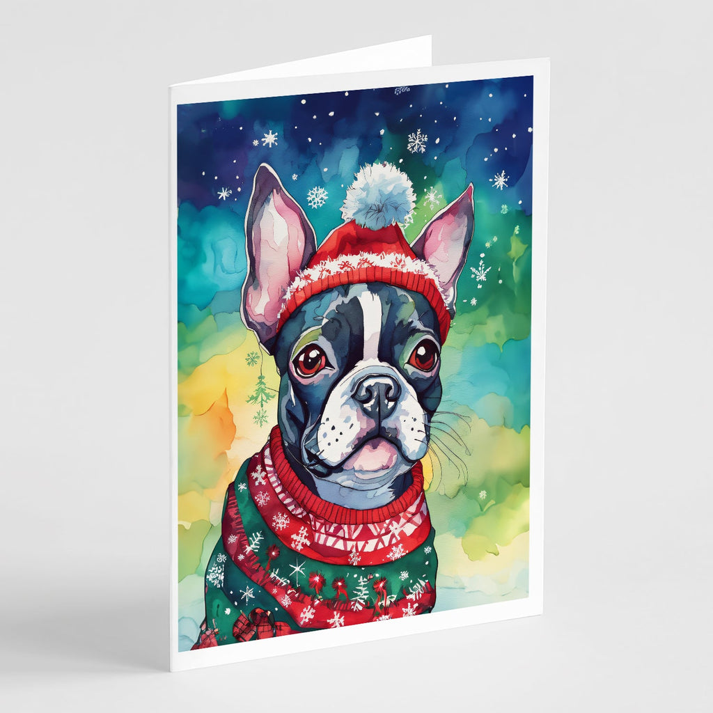 Boston Terrier Christmas Greeting Cards Pack of 8 Blank Cards with Envelopes Whimsical A7 Size 5x7