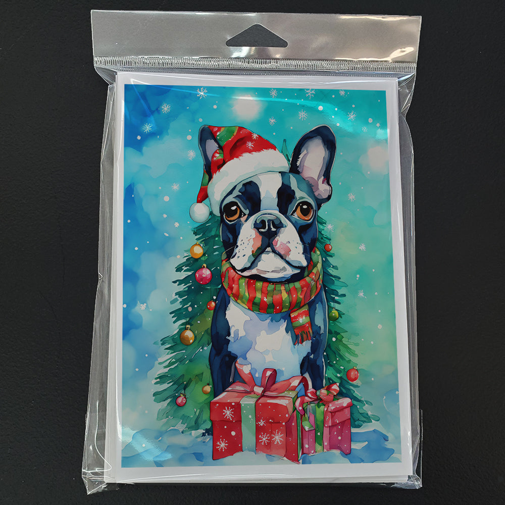 Boston Terrier Christmas Greeting Cards Pack of 8 Blank Cards with Envelopes Whimsical A7 Size 5x7
