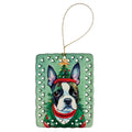 Boston Terrier Christmas Porcelain Ornament Christmas Tree Hanging Decorations for Home Christmas Holiday, Rectangle, Gift, Multicolor