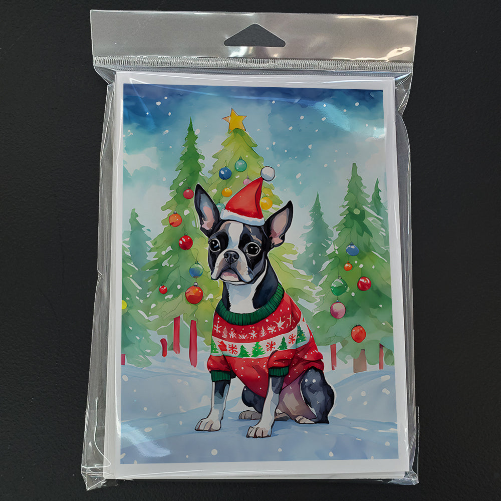 Boston Terrier Christmas Greeting Cards Pack of 8 Blank Cards with Envelopes Whimsical A7 Size 5x7