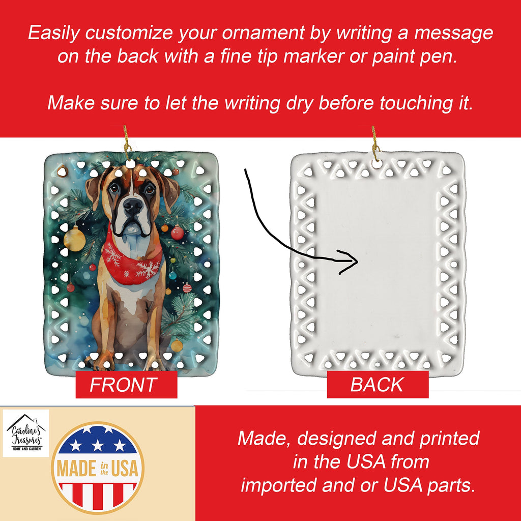 Boxer Christmas Porcelain Ornament Christmas Tree Hanging Decorations for Home Christmas Holiday, Rectangle, Gift, Multicolor