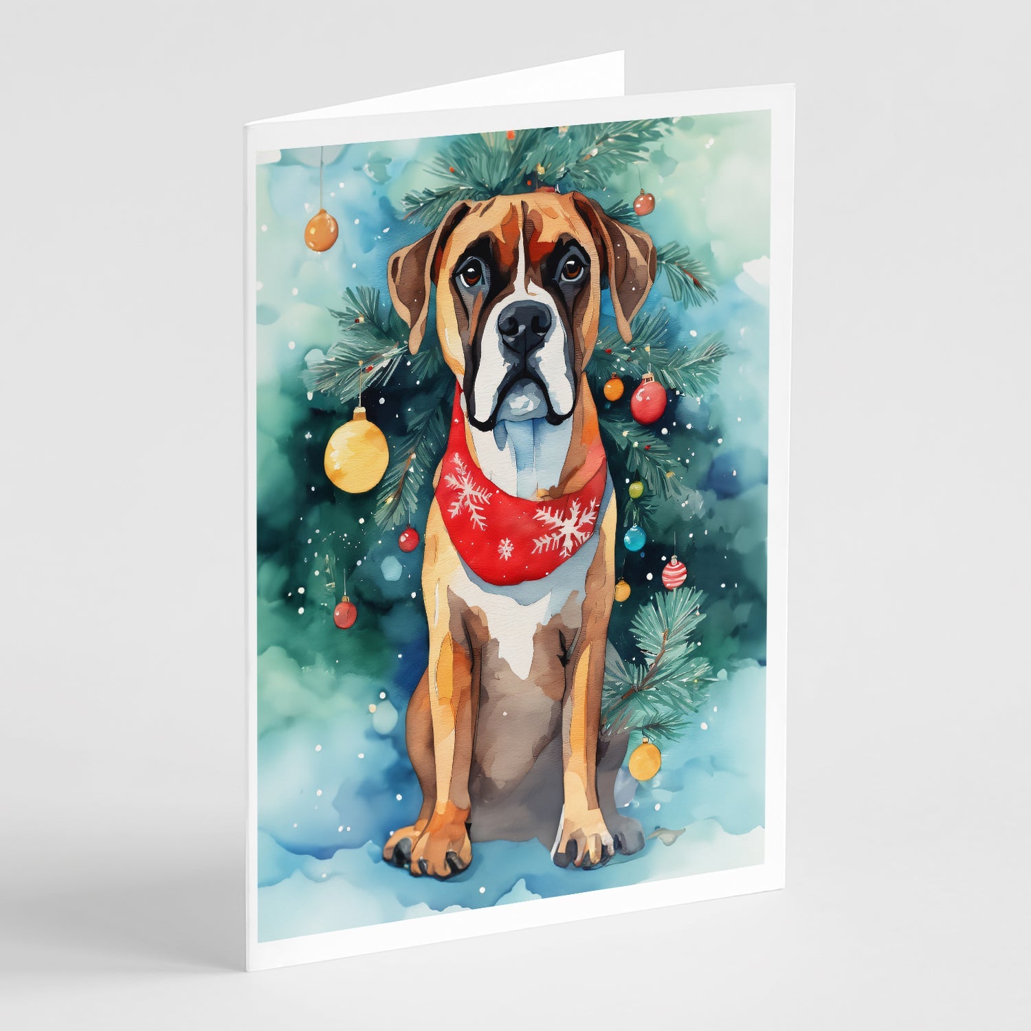 Boxer Christmas Greeting Cards Pack of 8 Blank Cards with Envelopes Whimsical A7 Size 5x7