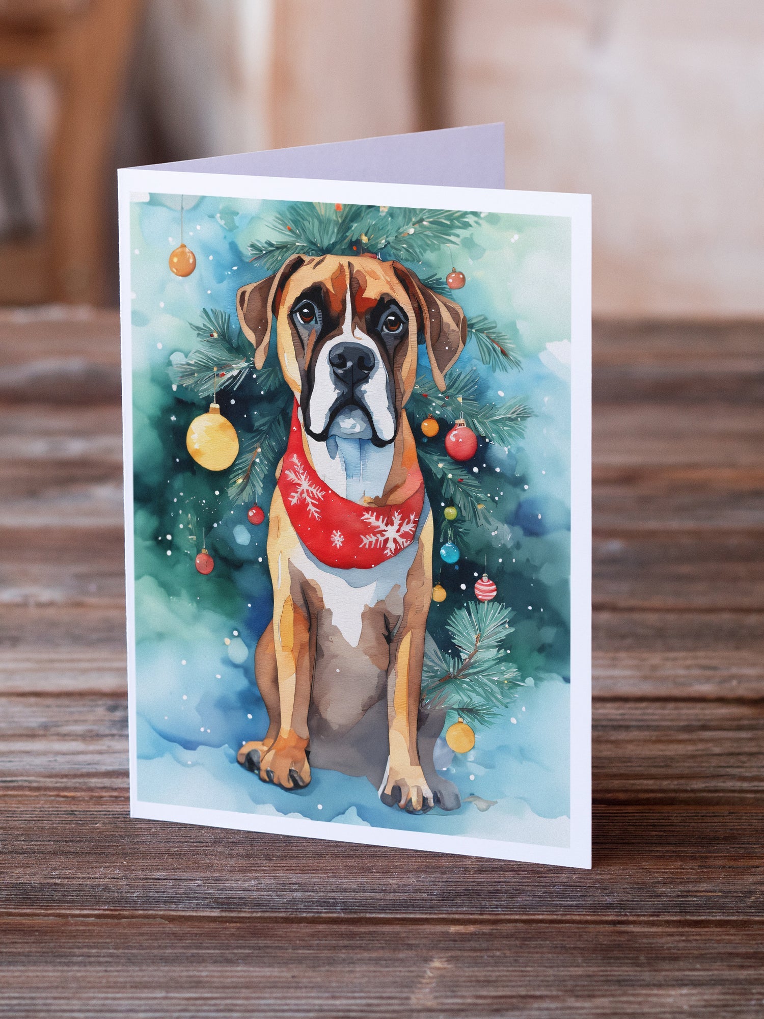 Boxer Christmas Greeting Cards Pack of 8 Blank Cards with Envelopes Whimsical A7 Size 5x7