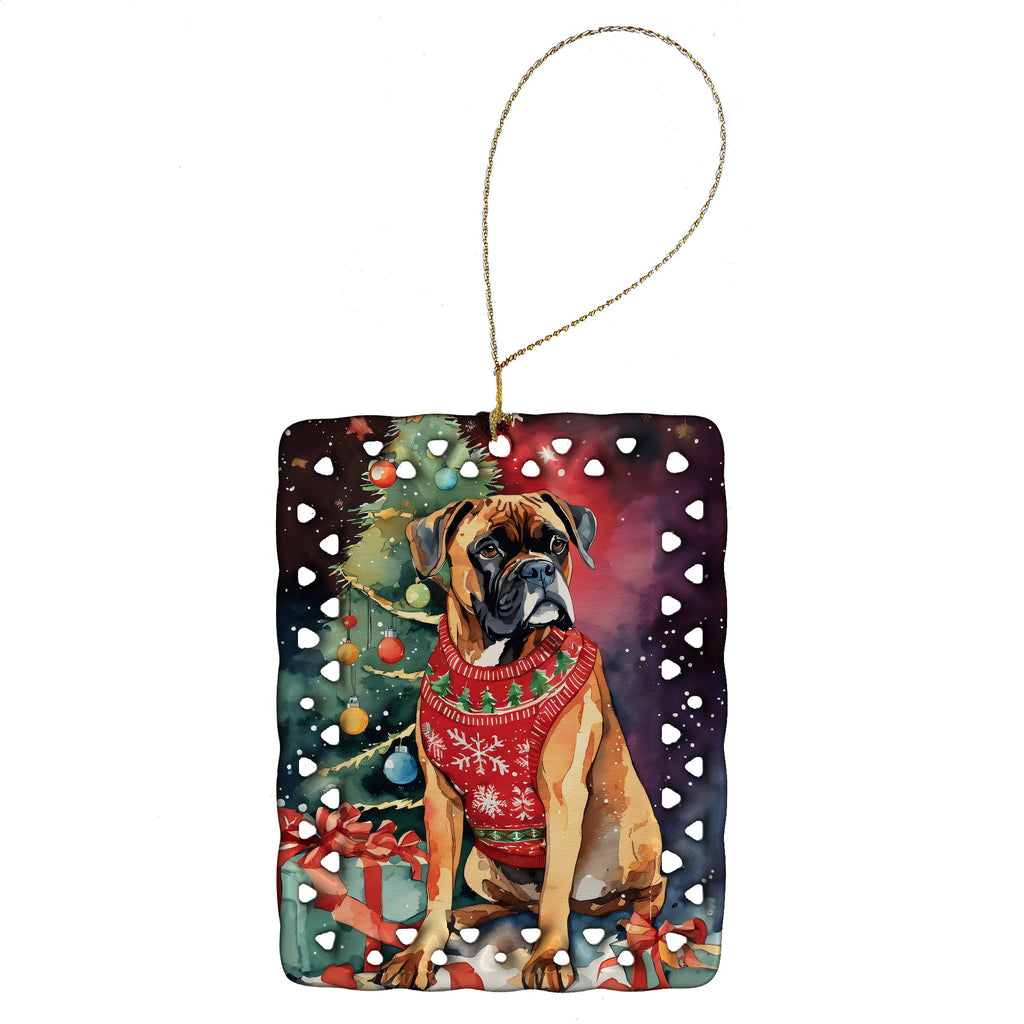 Boxer Christmas Porcelain Ornament Christmas Tree Hanging Decorations for Home Christmas Holiday, Rectangle, Gift, Multicolor