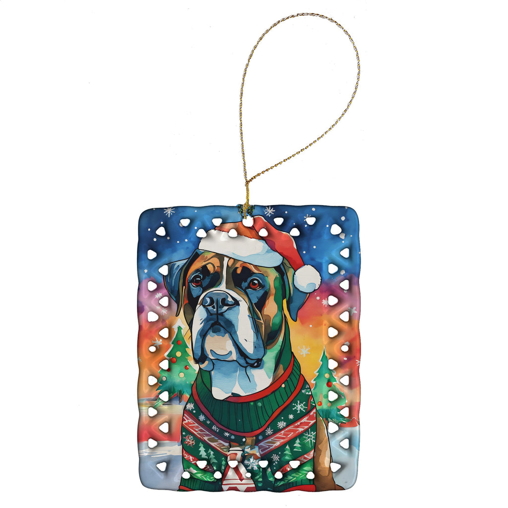 Boxer Christmas Porcelain Ornament Christmas Tree Hanging Decorations for Home Christmas Holiday, Rectangle, Gift, Multicolor