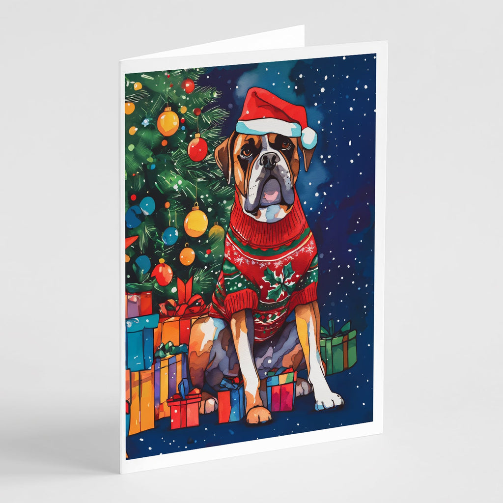 Boxer Christmas Greeting Cards Pack of 8 Blank Cards with Envelopes Whimsical A7 Size 5x7