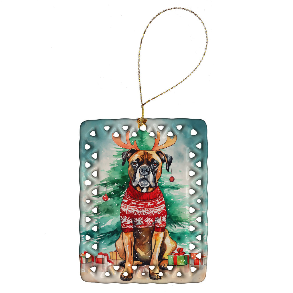 Boxer Christmas Porcelain Ornament Christmas Tree Hanging Decorations for Home Christmas Holiday, Rectangle, Gift, Multicolor