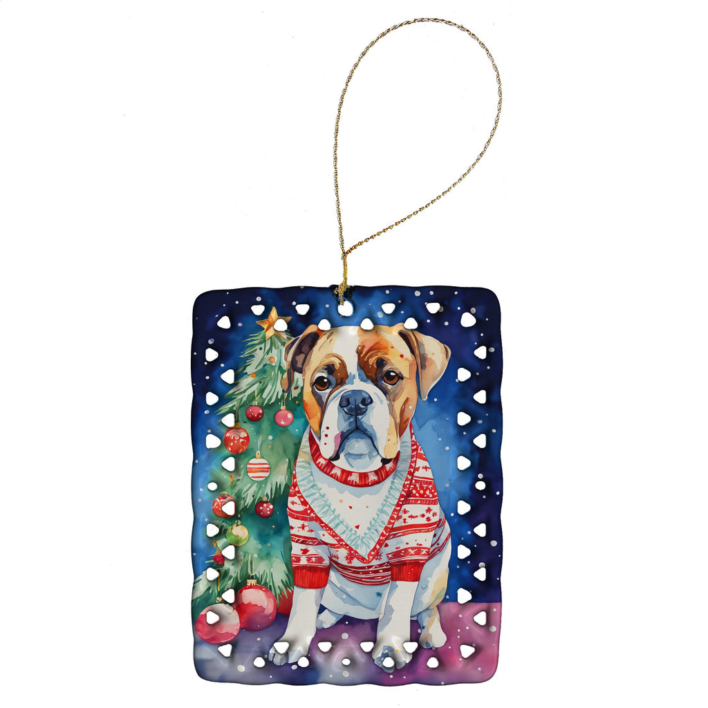 Boxer Christmas Porcelain Ornament Christmas Tree Hanging Decorations for Home Christmas Holiday, Rectangle, Gift, Multicolor