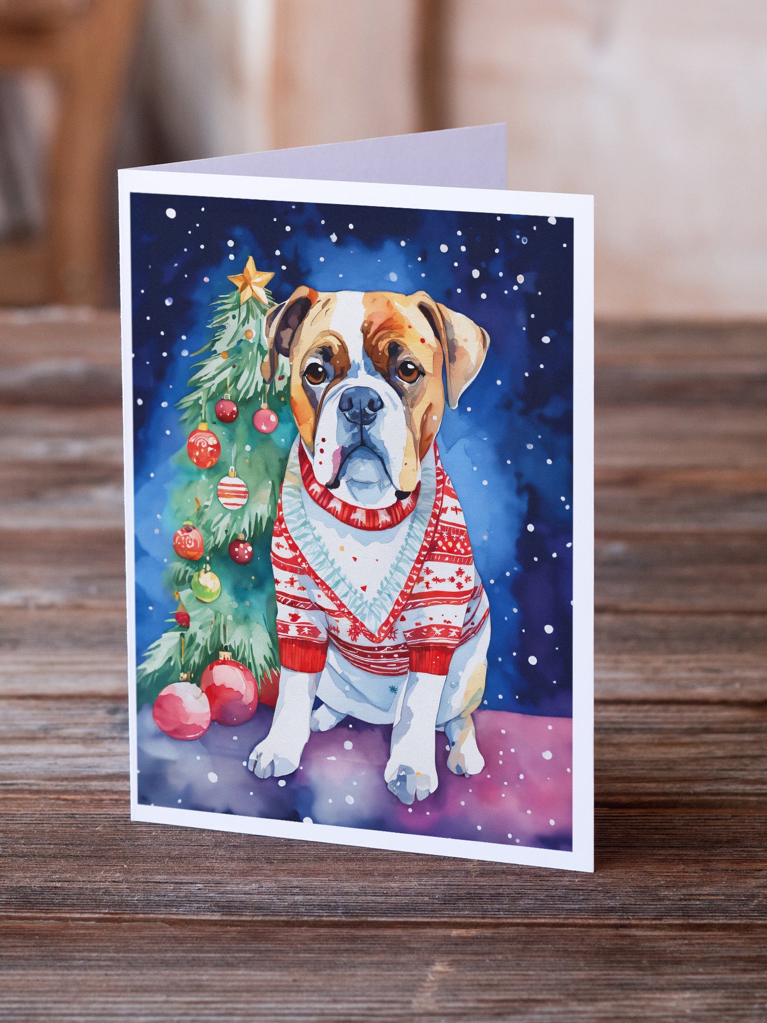 Boxer Christmas Greeting Cards Pack of 8 Blank Cards with Envelopes Whimsical A7 Size 5x7