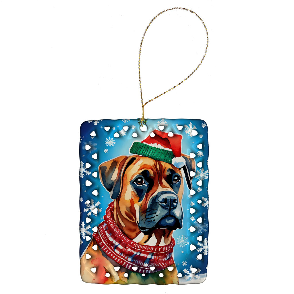Boxer Christmas Porcelain Ornament Christmas Tree Hanging Decorations for Home Christmas Holiday, Rectangle, Gift, Multicolor