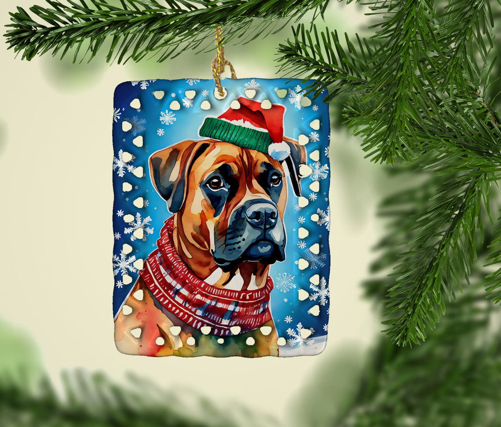 Boxer Christmas Porcelain Ornament Christmas Tree Hanging Decorations for Home Christmas Holiday, Rectangle, Gift, Multicolor
