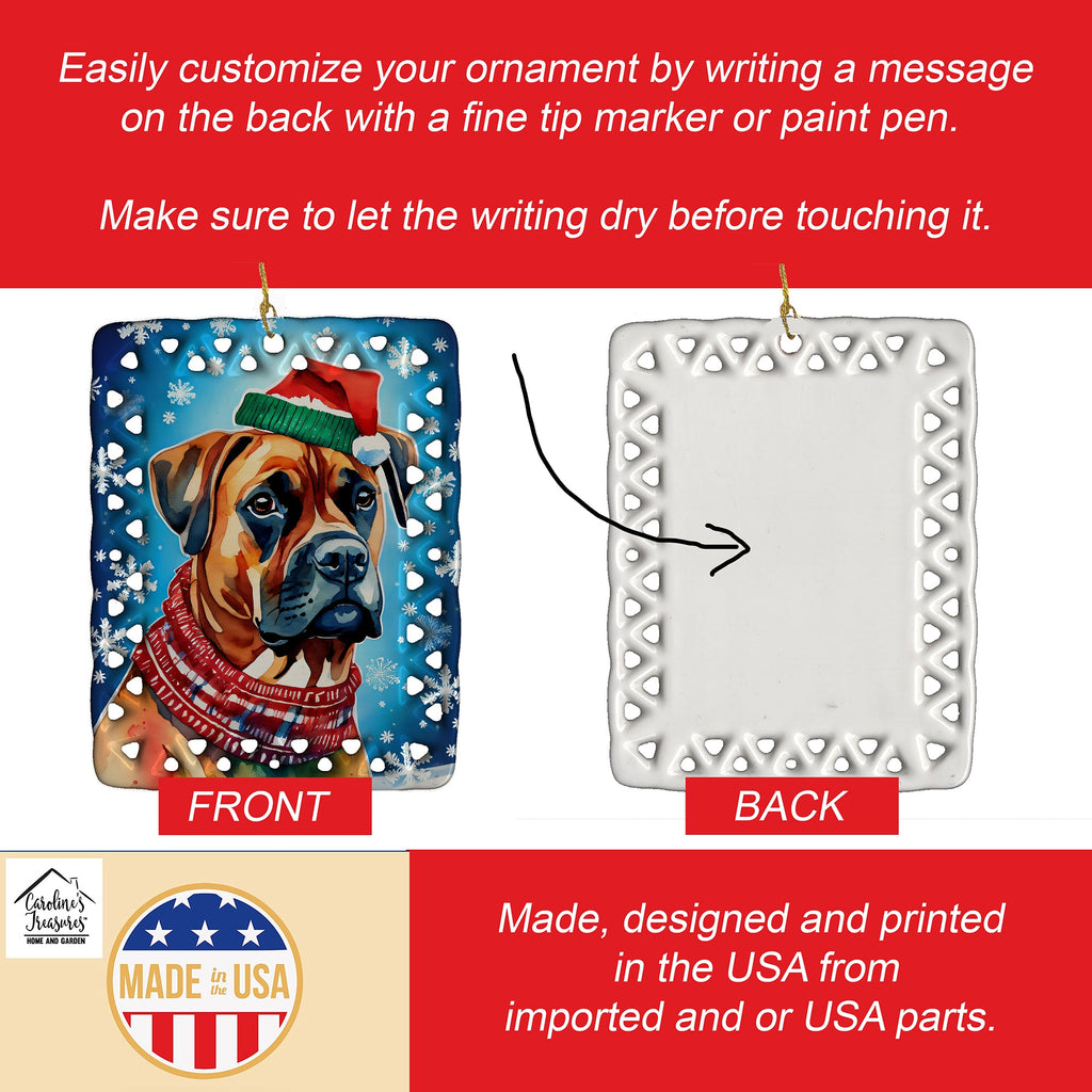 Boxer Christmas Porcelain Ornament Christmas Tree Hanging Decorations for Home Christmas Holiday, Rectangle, Gift, Multicolor