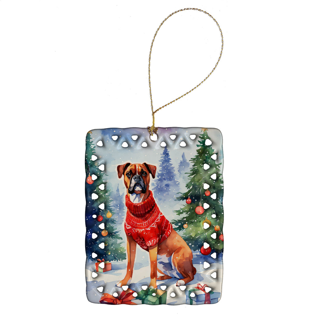 Boxer Christmas Porcelain Ornament Christmas Tree Hanging Decorations for Home Christmas Holiday, Rectangle, Gift, Multicolor