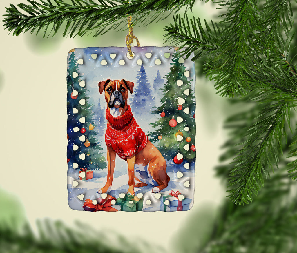 Boxer Christmas Porcelain Ornament Christmas Tree Hanging Decorations for Home Christmas Holiday, Rectangle, Gift, Multicolor