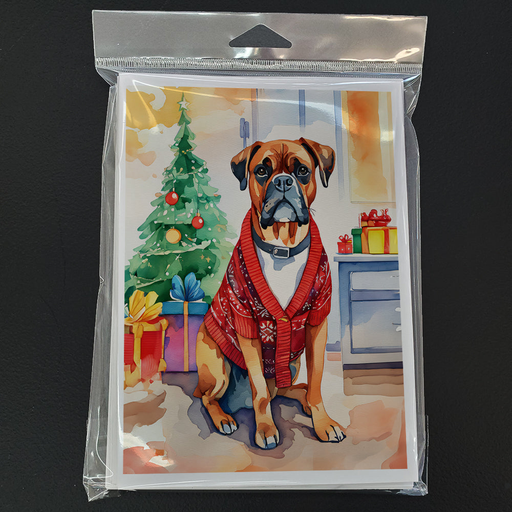 Boxer Christmas Greeting Cards Pack of 8 Blank Cards with Envelopes Whimsical A7 Size 5x7