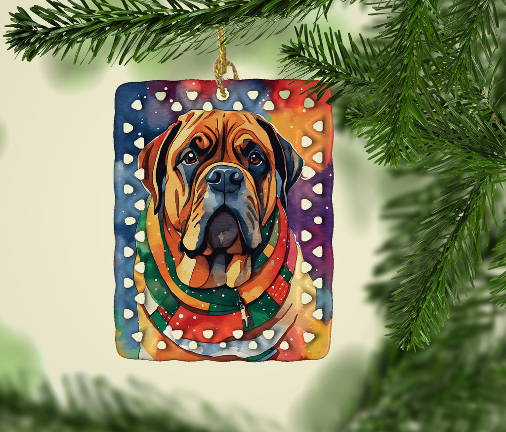 Bullmastiff Christmas Porcelain Ornament Christmas Tree Hanging Decorations for Home Christmas Holiday, Rectangle, Gift, Multicolor