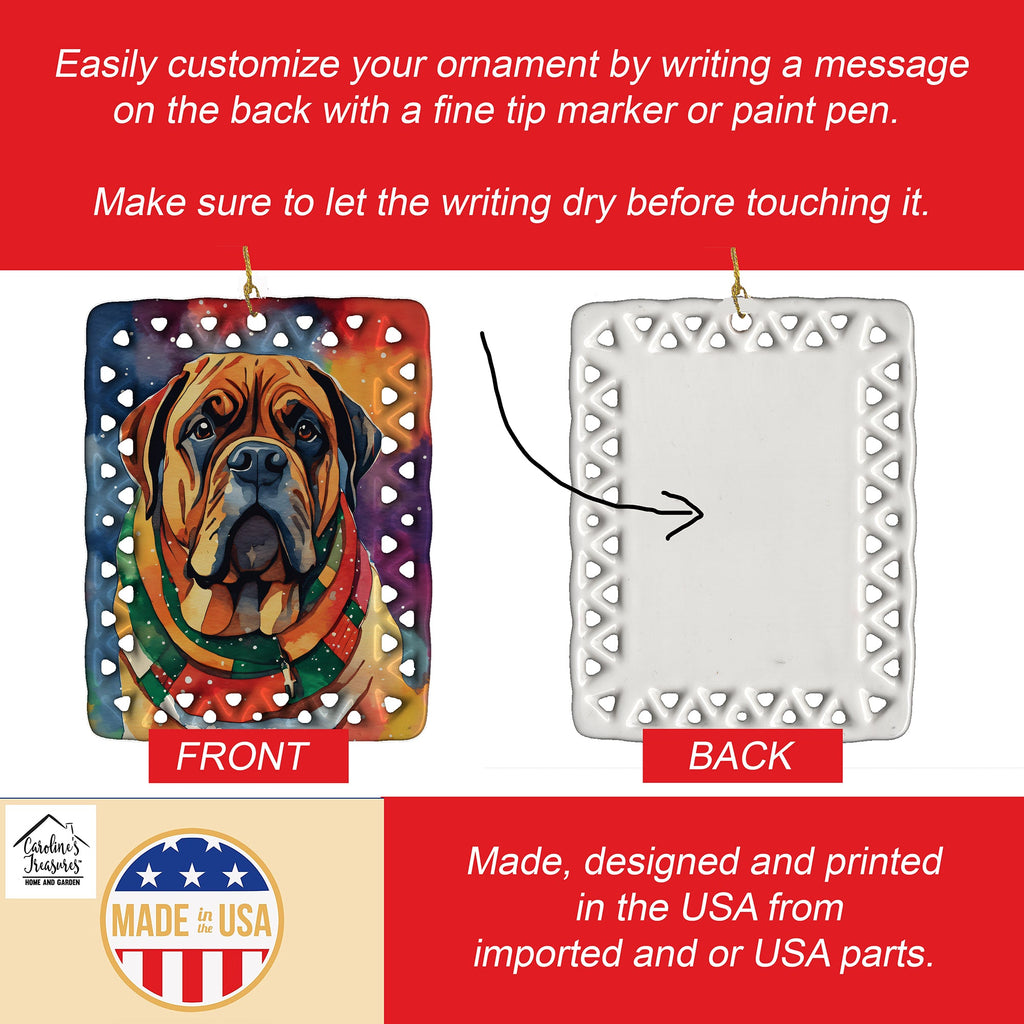Bullmastiff Christmas Porcelain Ornament Christmas Tree Hanging Decorations for Home Christmas Holiday, Rectangle, Gift, Multicolor