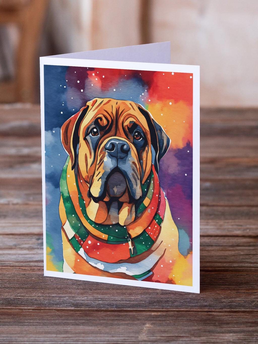 Bullmastiff Christmas Greeting Cards Pack of 8 Blank Cards with Envelopes Whimsical A7 Size 5x7