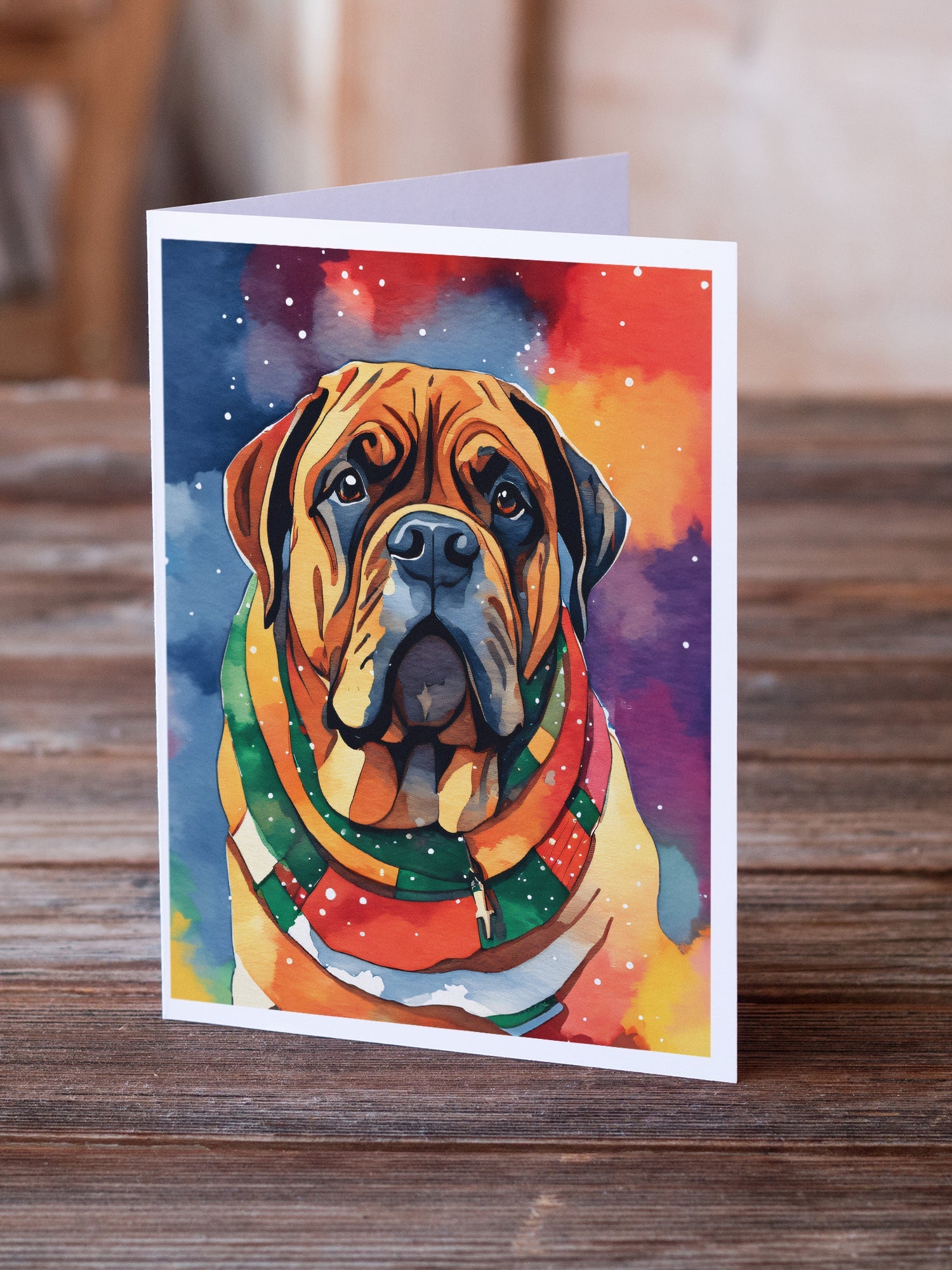 Bullmastiff Christmas Greeting Cards Pack of 8 Blank Cards with Envelopes Whimsical A7 Size 5x7
